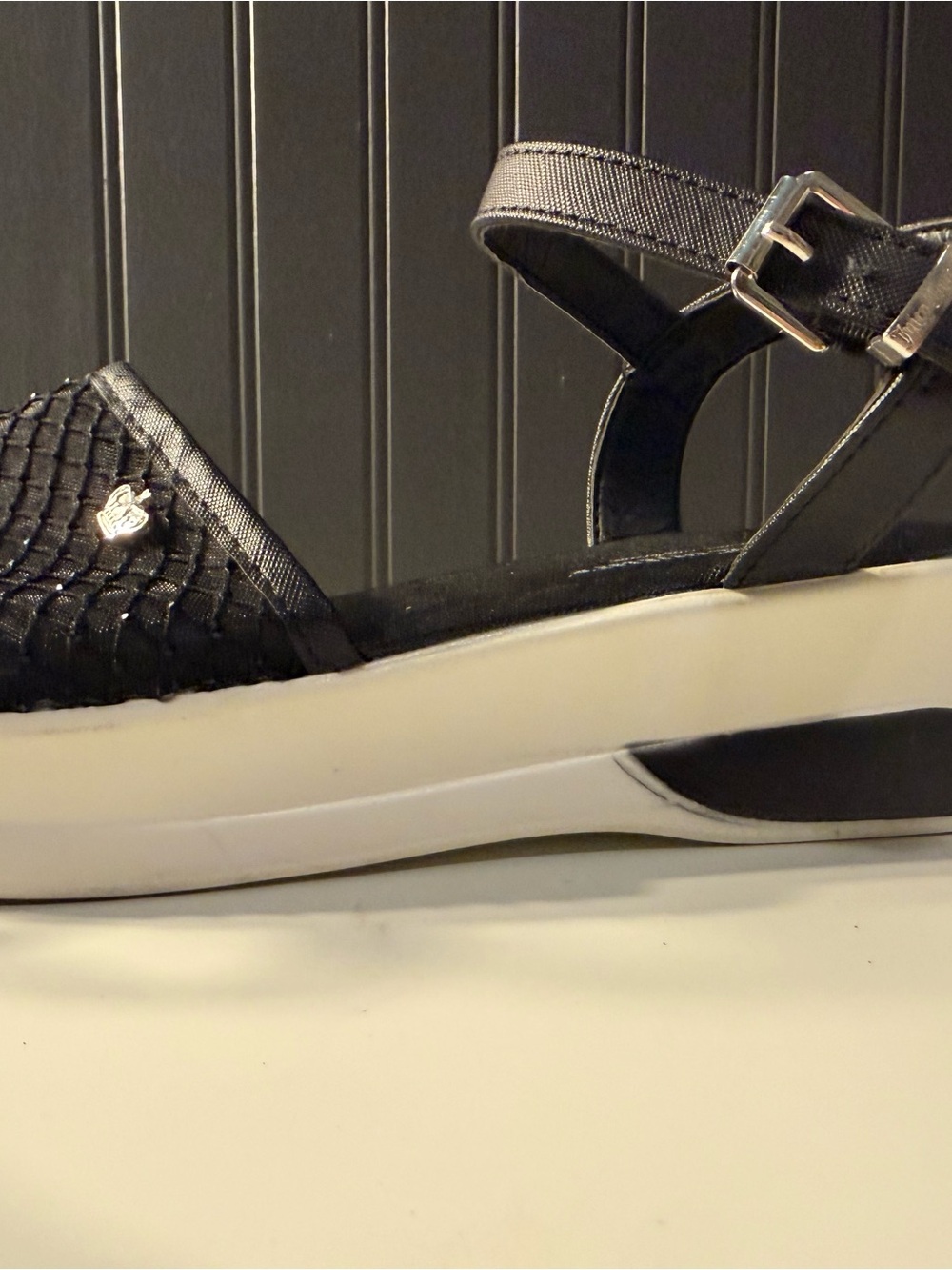Juicy Couture Black Ankle-Strap Platform Sandals with Mesh Accent - Picture 8 of 16